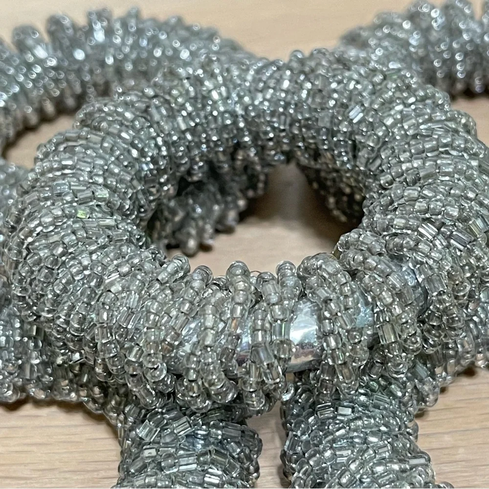 Glass Beaded Sparkly Silver Napkin Rings Holiday Special Occasion Party Set of 6